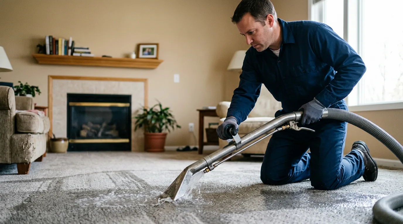 Water damage restoration technician working near Hudson, IL